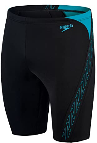 Speedo Men's Hyperboom Splice Jammer Swimming Trunks | Quick Drying | Training | Fitness | Chlorine Resistant Swimwear, Black/Bolt, 34