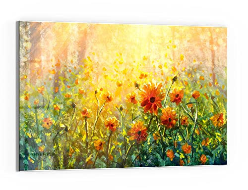 DEQORI Glas-Magnettafel | 90x60 cm groß | Motiv Blumenwiese im Monet-Stil | Memo-Board aus Glas | Magnetboard inkl. Magnete, Stift & Tuch für Küche & Büro | Tafel magnetisch & beschreibbar