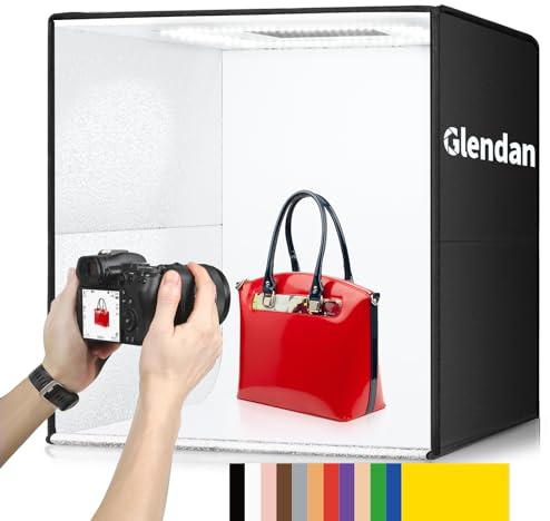 Glendan 20x20 inch Light Box Photography, Large Photo Studio Light Box, Professional Dimmable Photo Booth with 240 LED Lights & 6 Double-Sided Color Backdrops Photo Box for Product Photography, Black