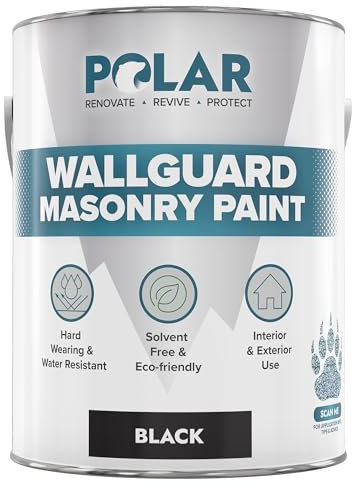Polar Wallguard Black Masonry Paint Exterior - 2.5 Litre | Waterproof Coating for Brick, Concrete, Stone, Pebbledash, and Ironwork | High Durability and Superior Protection for Exterior Walls