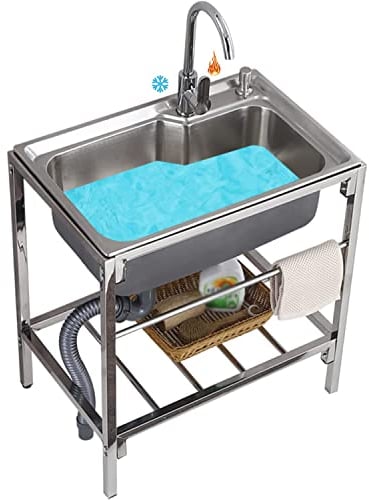 Catering Spüle, Edelstahl Küche Spüle für Gastronomie, Restaurant Spültisch mit Wasserhahn Kalt und Warm, Freistehend Industrie Waschbecken Garten Utility Workstation Einzelbecken Spüle