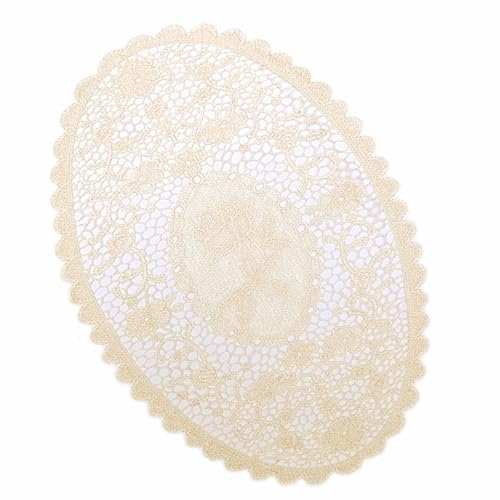 Wambere 2er Set Platzsets,Spitze Deckchen Untersetzer Tischset,Einfach Hohle Tischdecke aus Spitze,Bestickte ovale Tischdecke,Hitzebeständig und rutschfest,Ideal für Küche,Party,Hochzeit usw,Beige