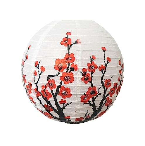 Surwin 10 Stück Papierlaterne Set, Chinesische Japanische Kirschblüte Papierlaternen, Rund Lampenschirm Dekoration für Mittherbstfest, Frühlingsfest, Restaurant, Hotel (30cm,Weiss)