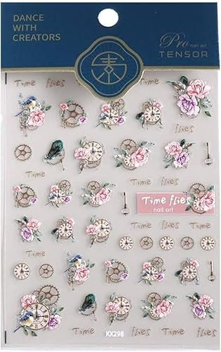 Rose Nail Decals Self Adhesive Nail Art Decorations Clock English Letters Maple Leaves Manicure Accessories Nail Stickers, normal