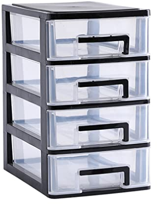 Cabilock 4 Drawers Storage Unit, Plastic Storage Drawers, Desktop Tabletop Organiser Storage Tower Unit for Home, School, Office, Bedroom & Living Room