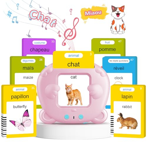 Cartes Flash Parlantes Bilingual (Français et Anglais), Flash Jouets éducatifs pour Enfants de 2 à 6 Ans, Cartes éducatives Enfants pour écouter et Apprendre 224 Mots (Rose)