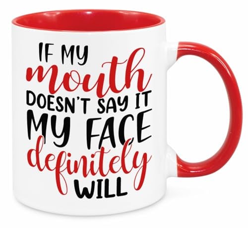 If My Mouth Doesn't Say It - Funny Novelty Gift Silly Present Mug Birthday Christmas for Mum Dad Friend Sister Brother Grandparents for Man Woman Secret Santa Work Quotes (Red)