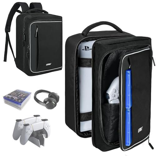 LEFOR·Z Console Backpack Compatible for PS5,Travel Carrying Case Storage Bag Compatible for PlayStation5 Console Digital Edition,Controllers,Monitor,Headset,Game discs,Charger & Accessories