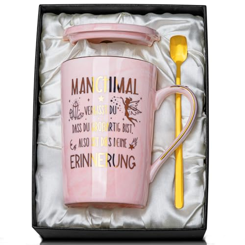 Dankeschön Geschenke für Frauen, Inspirierende Geburtstagsgeschenk für Frau Sie, Danke Geschenk Tasse, 400ml Rosa Marmor Becher mit Golddruck, Deckel Löffel Grußkarte, Erlesene Geschenkbox Geschenkset