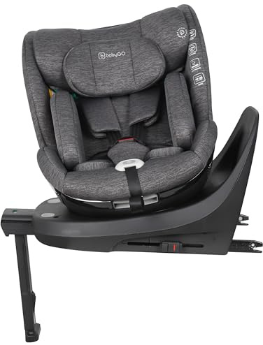 babyGO Prime 360 Kindersitz nach neuer I-Size Norm - Kindersitz/Autositz für Kinder (40-150 cm) Grau