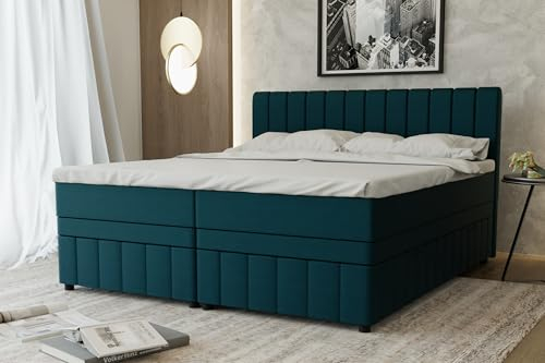 PANDA MÖBEL Avalon Boxspringbett 180 x 200 cm Doppelbett mit hochwertiger Bonell-Matratze und Topper, Polsterbett mit Bettkasten, Schlafzimmer, Bequem, Modern, Stilvoll
