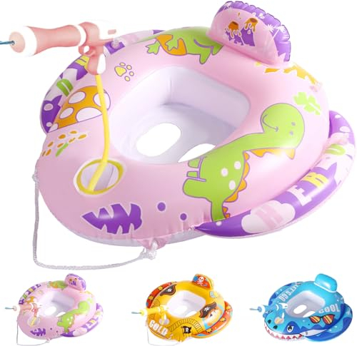 Niedlich Dinosaurier Aufblasbares Schwimmring, Schwimmring Kinder mit Wasserpistole, 1 Schwimmring, 1 Wasserpistole Kinder, Lustiges Schwimmspielzeug für Kinder Baby 2 3 4 5 6 Jahre