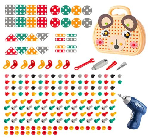 Moxeupon Boîte à Outils Jouet,boîte à Outils Jouet Montessori - Jouet de boîte à Outils éducative d’Assemblage,Jouets de Construction éducatifs Montessori, Ensemble d'outils de vis autoperçante