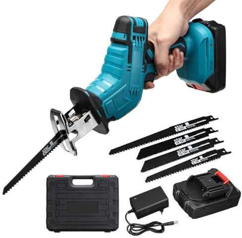 MoRfiL Sierra Eléctrica para Huesos, Sierras Alternativas Inalámbricas para Carne, Potente Kit De Sierra Manual, Luz LED + Caja De Almacenamiento, para Corte De Madera Y Metal,48v