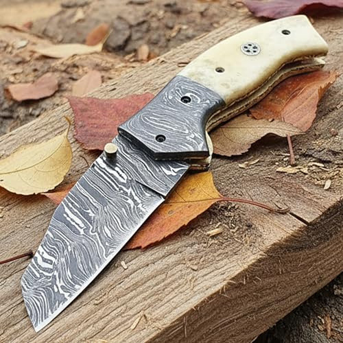 PAL 2000 KNIVES Coltello tascabile pieghevole in acciaio Damasco fatto a mano personalizzato con fodero 8893