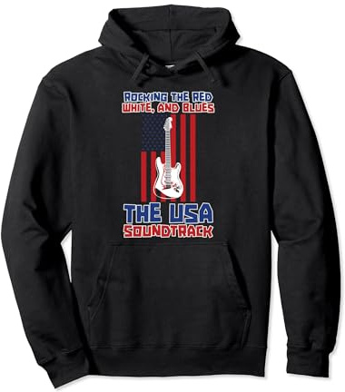 USA Soundtrack Rocking Red White Blue US Flag Pullover Hoodie