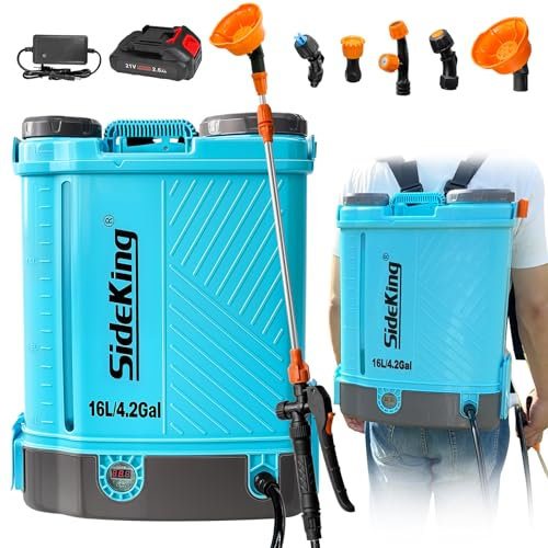 SideKing Battery Powered Backpack Sprayer 4 Gallon, 0-100 PSI Adjustable Pressure Sprayer Compatible with Makita 18V Battery, Electric Sprayer with Wand, 5 Nozzles, 2.6Ah Battery&Charger Included