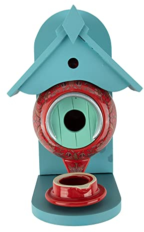 GeRRiT Bird House Feeder,Bird House Teapot Feeder, Teapot Birdhouses and Feeders, Hanging Hummingbird Feeders Red