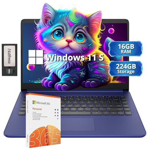 HP Stream - Portatile leggero HD da 14, Intel Celeron N4120, 16 GB di RAM, 224 GB di memoria (64 GB eMMC + docking station da 160 GB), grafica Intel UHD, webcam HD, 1 anno
