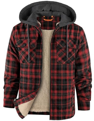 zitysport Hemdjacke Herren Hemd Sherpa Fleece Kariert Gefüttert Kapuzenpullover Fleecefutter Mantel Winter Jacke mit Taschen Flanellhemd Kariertes Männer Sweatjacke mit Kapuze