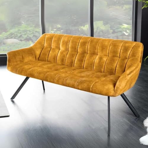 Moderne Sitzbank LYON 165cm Samt senfgelb mit Lehnen Metallgestell schwarz