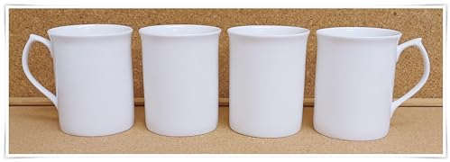 Rainbow Decors White Mugs Set of 4 Fine Bone China 9 oz Topaz Lightweight Cups