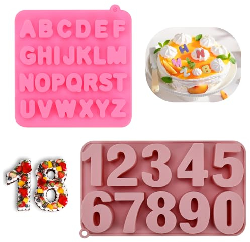 LPAMABA 2 Pièces Moule en Silicone Lettre Chiffres Moules à Chocolat en Dilicone avec Lettres et Chiffres Chiffres de 0 à 9 Alphabet Chocolat Moule pour Décoration de Gâteau D'anniversaire