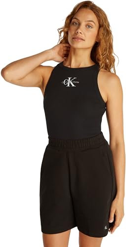 Calvin Klein Damen Tank Top Monologo Rib Skinny Fit, Schwarz (Ck Black), M