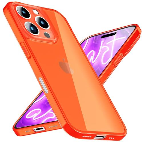 NALIA Vibe passend für Apple iPhone 16 Pro Hülle (Knallige Farben), Semi-Transparentes TPU Case in Neon Farbe, Biegsam & Robust, Soft Touch Silikon Cover, Schlanke Leichte Schutzhülle, Farbe:Orange