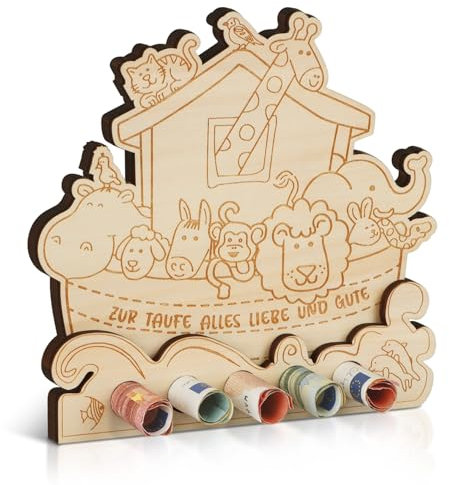 Giftota Geldgeschenk zur Taufe mit Umschalg, Arche Noah Taufe Geschenk Holz, Taufgeschenke Jungen, Taufgeschenke für Mädchen, Geldgeschenke Verpackung Taufe