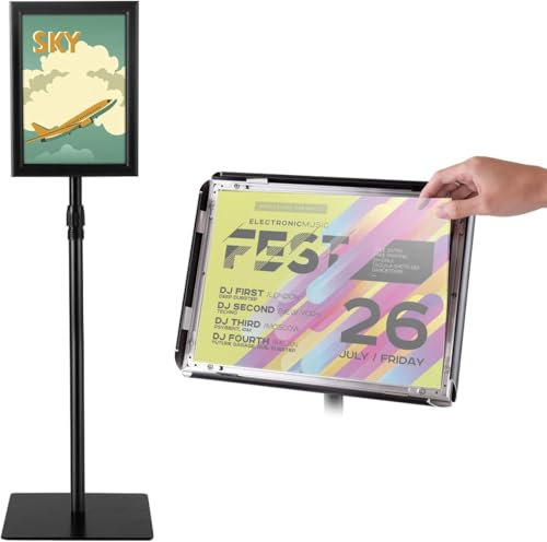 GOPLUS Porte Affiche A3/A4 sur Pied en Aluminium,Panneaux d'Affiche Rotation 360°&Hauteur Réglable, Présentoir sur Pied pour Mariage, Musée, Fête (Noir, A4-Pied Carré)