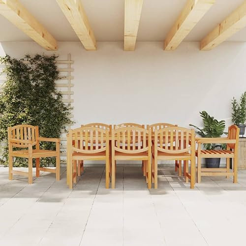 HEFZGDB 9-TLG. Garten-Essgruppe Massivholz Teak Gartenstühle Gartenmöbel Set Gartentisch Geeignet für Terrasse, Garten, Pool.