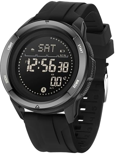 findtime Kompass Digitale Militär Uhr für Herren Damen Gummi Armbanduhren mit Metronom Schrittzähler Duale Zeitzone Timer Stoppuhr 5ATM wasserdichte Digitaluhren