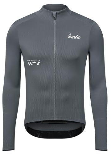Santic Fahrradtrikot Herren Radtrikot Langarm Slim für Frühling Herbst Rennrad MTB Thermo Trikots Grau XL