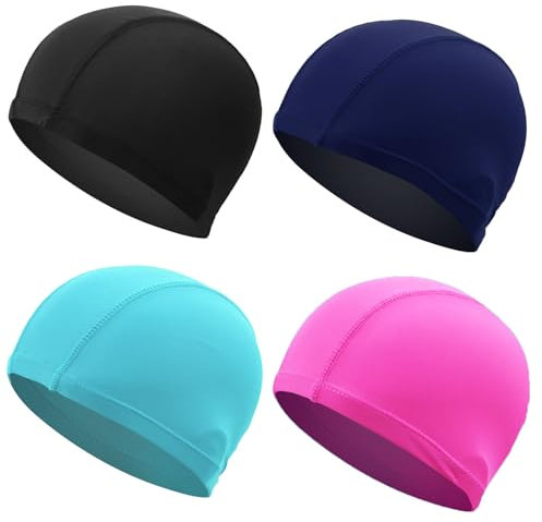 ATSNOSH 4 Pezzi Cuffia da Nuoto per Uomo Donna, Cuffia da Nuoto, Cuffia Piscina, Elastiche Comodo e Leggero, Resistente, Unisex-Adulto, Taglia Unica (4 Pezzi)