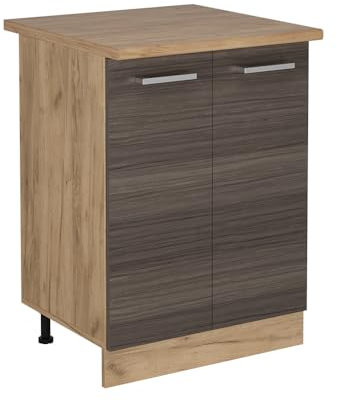 Vicco Küchenunterschrank R-Line, Küchenkommode, Edelgrau, 60 cm, AP Eiche