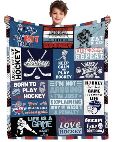 Yasrlvun Eishockey-Geschenke, Hockey-Geschenke für Jungen, 127,7 x 152,4 cm, Hockey-Überwurf, Decke, gemütlich, warm, Eishockey-Überwurf, Decke, Weihnachts-Feldhockey-Geschenk für Jungen und Mädchen