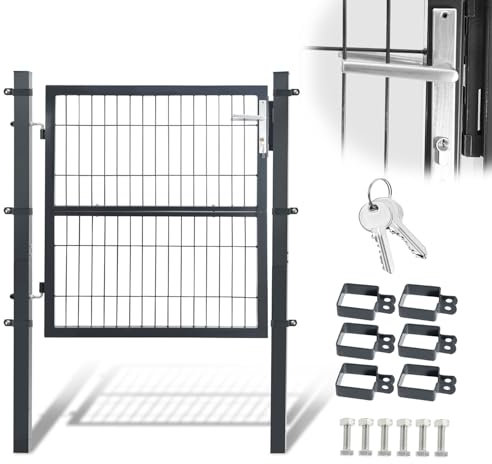 Ollewiellan Gartentor für Stabmattenzaun 120x100cm,Gartentür aus verzinktem Stahl, Zauntür Hoftür inkl.Schloss Türklinke und 3 Schlüsseln, Zauntor Zaun Robust und Langlebig, Wetterfest（Anthrazit）