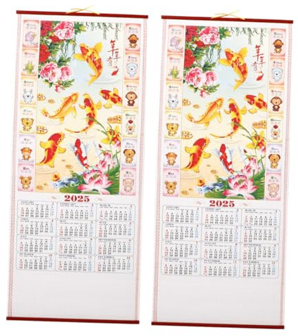 Holibanna 2stücke Wandkalender Im Traditionellen Rattandesign Chinesischer Mondkalender Für Jahr Für Zuhause Büro Und Schule Umfassende Mond Und Sonnendaten