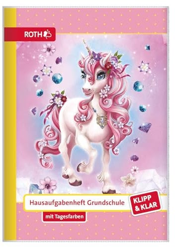 ROTH Klipp&Klar Grundschul-Aufgabenheft mit Tagesfarben, A5, 1 Woche 2 Seiten, Einhorn Beauty