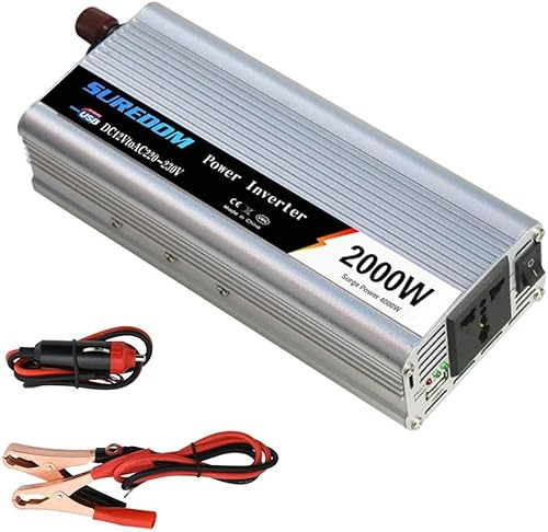 Onduleur 1000W / 2000W 12 V/24 V Dc à 110 V/230 AC Convertisseur de voiture avec prises de courant alternatif D 2.1a Port Usb pour ordinateur portable, smartphone, matériel Gosp, 2000W, 12Vto230V