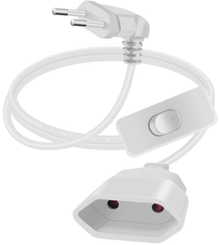 YINGAYOU Eurostecker Verlängerung mit Schalter 2,5 A 250 V 90 Grad Verlängerungskabel Eurostecker mit Schalter Euro Verlängerungskabel Kurz, für Haushaltsgeräte Computer TV Monitor (Weiß, 2 m)