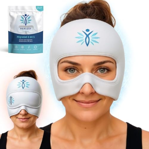 MigraGel HEALSSY Gelmaske Warm/Kalt 2-in-1 — Wohlfühl-Kopfhaube & Augenmaske mit Augenöffnung • Entspannung für Kopf und müde Augen