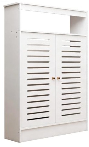 QSNYJPL Cache Radiateurs en PVC Épais, Meuble Radiateur Étagère à Persiennes Respirante avec 2 Portes et Poignées pour Salon et Salle de Bain(60x90x20cm/24x35x8in)