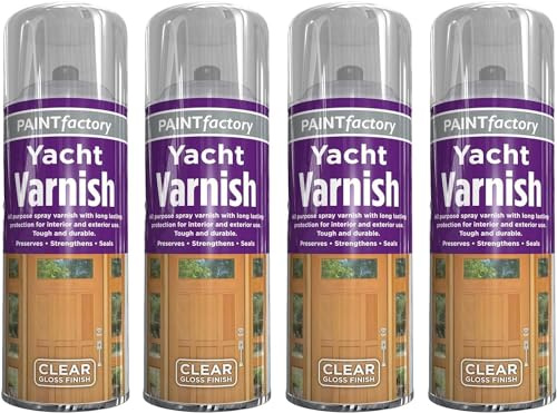 FAMBIZ Yacht Varnish Spray Paint, Clear Gloss Finish, DIY Projects, Interior and Exterior Use, Fast Drying, Long Lasting, Perfect for Doors, Furniture, Cabinets, Wooden, Easy to Apply, 400ml, (4 Pcs)