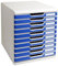 Exacompta 302003D Ablagebox Modulo mit 10 Schubladen für DIN A4+ Dokumente. Belastbare Schubladenbox mit hoher Kapazität für mehr Platz auf dem Schreibtisch grau/blau