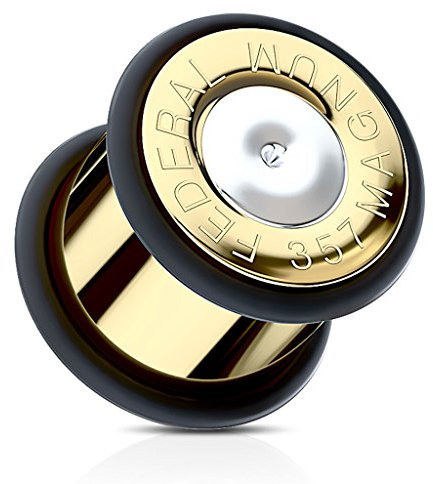 Flesh Tunnel Plug Edelstahl Ohr Piercing Fake Patrone Kugel Ohrstecker Munition gold 6 mm