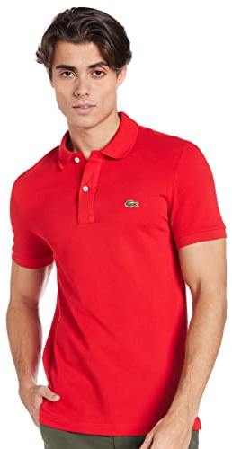 Lacoste Herren Polo-Shirt Kurzarm PH4012, Männer Polo-Hemd,2 Knopf,Slim Fit,Rot,8
