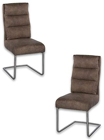 Stella Trading RENA 2er Set Schwingstuhl mit Edelstahl Gestell und Microfaser Bezug, Taupe - Bequemer Freischwinger Stuhl für Esszimmer & Küche - 45 x 100 x 61 cm (B/H/T)