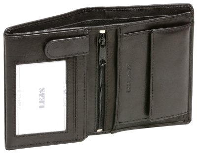 LEAS Geldbörse Herren mit RFID Schutz kompakt, Herren Geldbeutel flach RFID Folie in Echt-Leder, Portmonee im Hochformat, schwarz